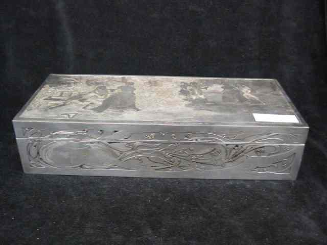 Appraisal: French Victorian Silver on Copper Dresser Box finely engraved courting