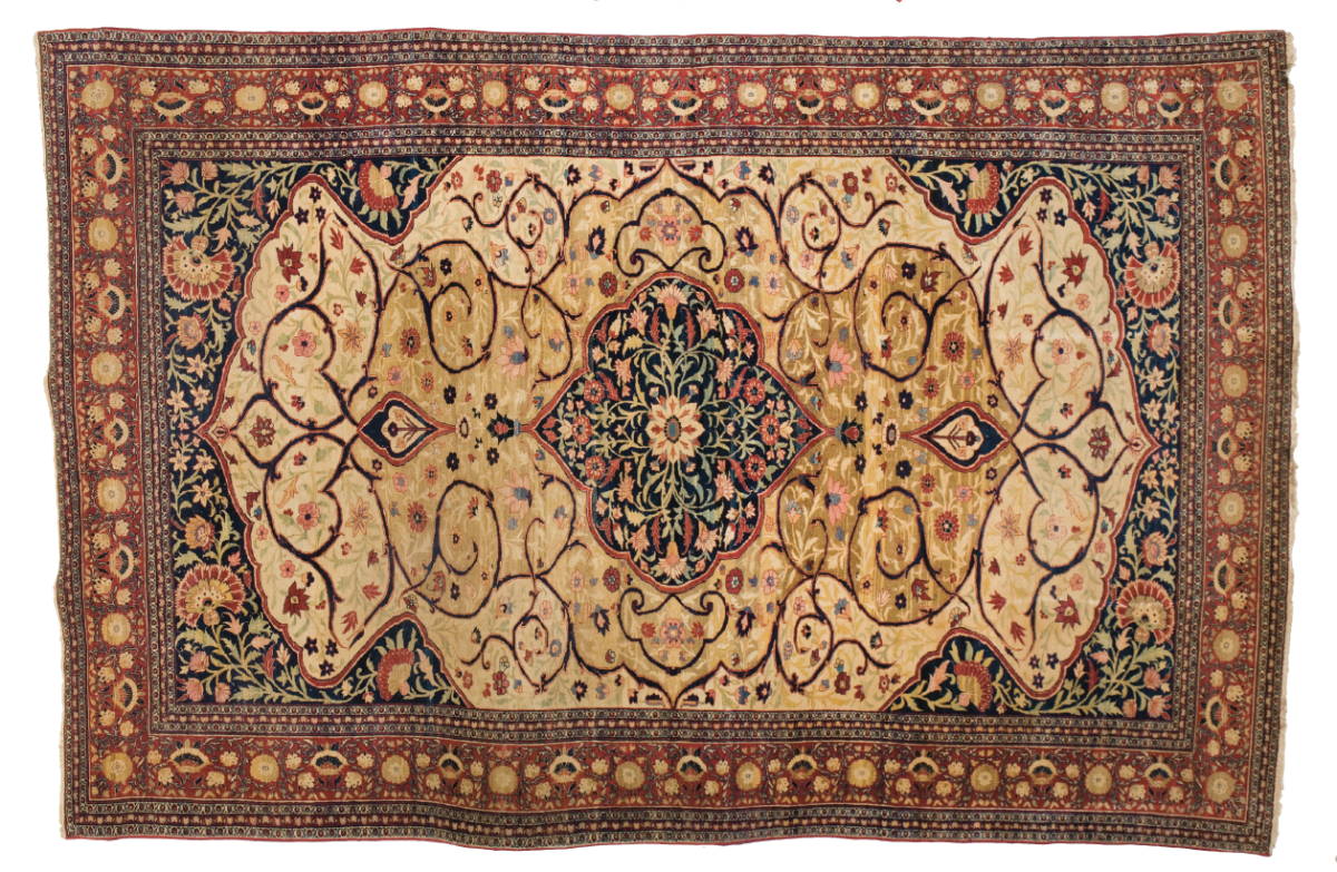 Appraisal: TABRIZ CARPET NORTHEAST PERSIA CIRCA The blue-black floral medallion on