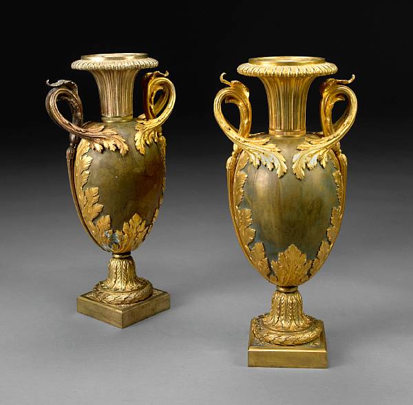 Appraisal: A pair of Louis XVI style gilt and patinated bronze