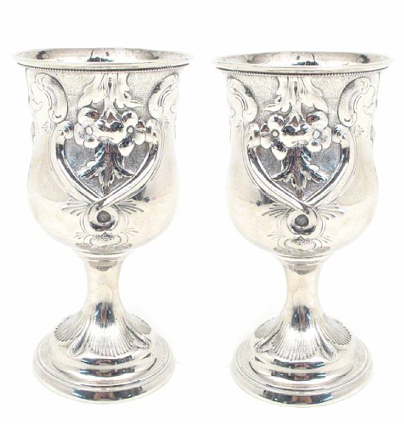 Appraisal: A pair of chased silver gobletsJohn Kitts Louisville KY circa