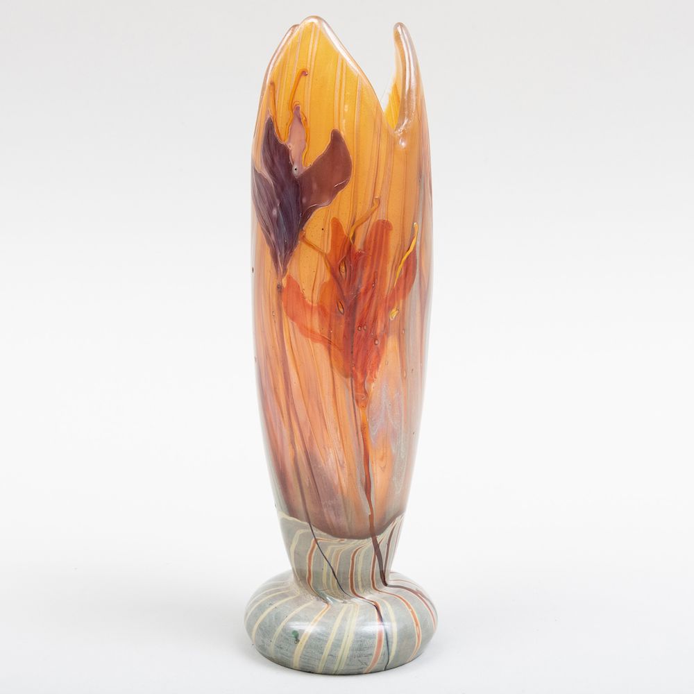 Appraisal: Gall Etched and Internally Decorated Bud Vase Applied paper label