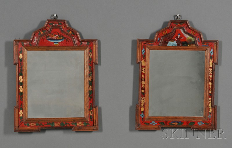 Appraisal: Two Similar Courting Mirrors with Reverse-painted Glass northern Europe late