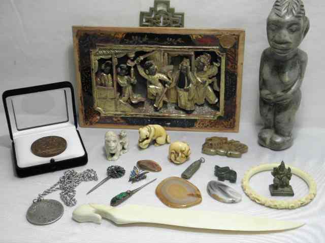 Appraisal: Lot of assorted Asian carved decoratives and more Includes a