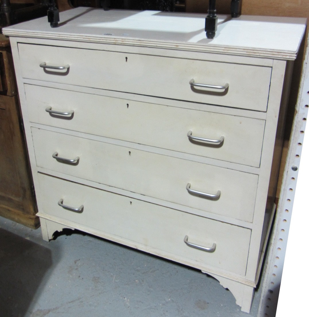 Appraisal: A th century white painted chest of three drawers