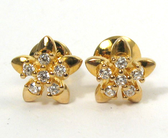 Appraisal: PAIR OF DIAMOND AND YELLOW GOLD EARRINGS Each k yellow