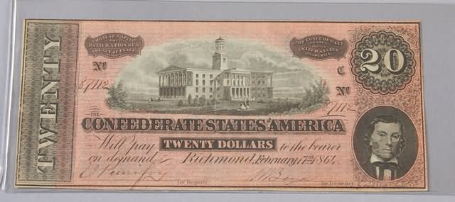 Appraisal: Twenty dollar Confederate note February issue Friedberg CS- Uncirculated S