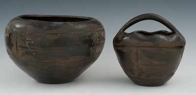 Appraisal: An American Pueblo Blackware Pottery Basket and Bowl An unsigned