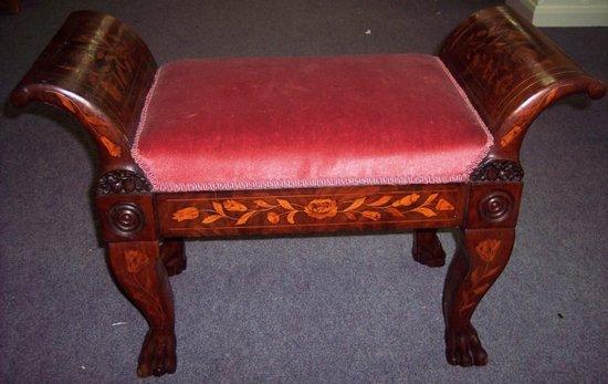 Appraisal: A late th Century Dutch marquetry stool the scroll ends