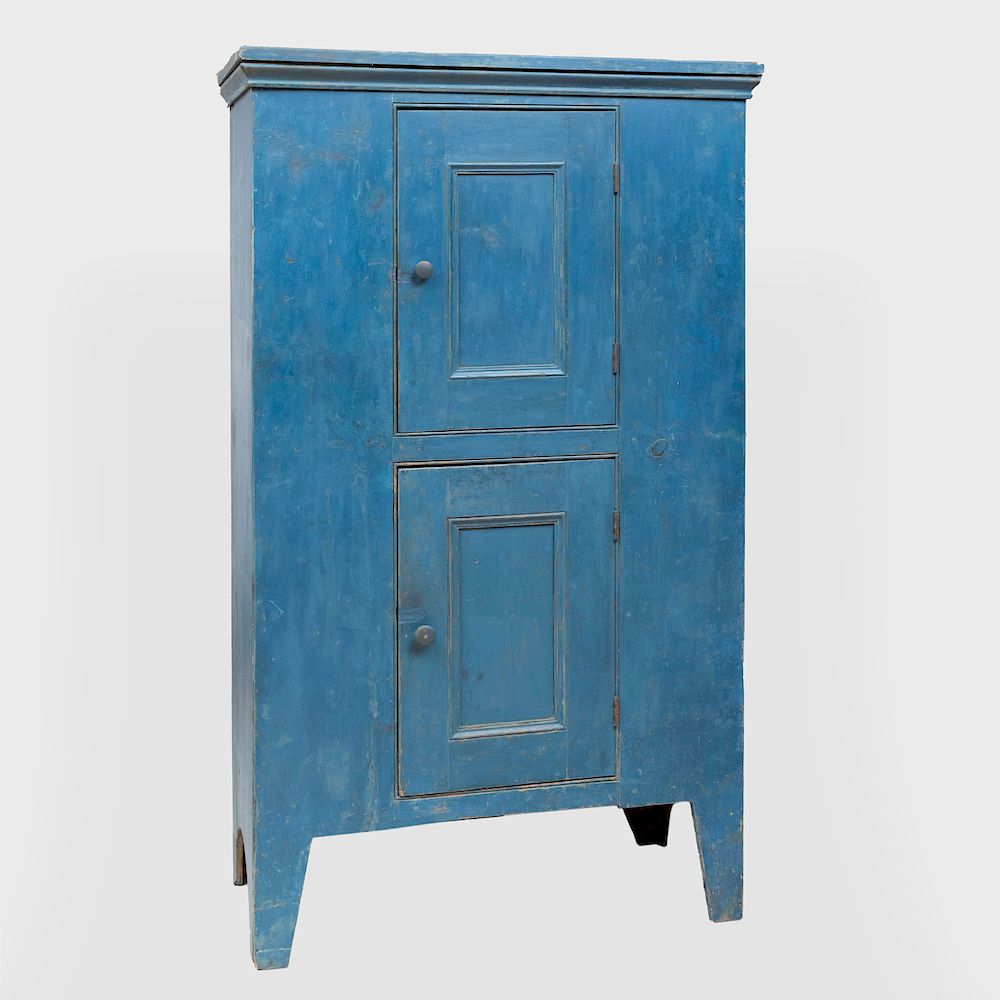 Appraisal: Hudson Valley Blue Painted Cupboard Fitted with two cupboard doors