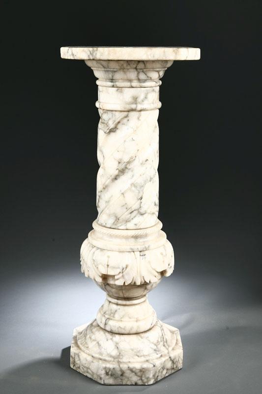 Appraisal: MARBLE PEDESTAL Dark grey and white marble in two pieces