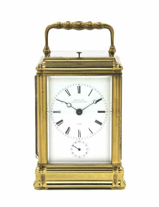 Appraisal: A French Brass and Glass Carriage Clock Leroy Fils having