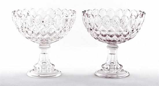 Appraisal: Pair American large-scale flint glass compotes circa scalloped rim over