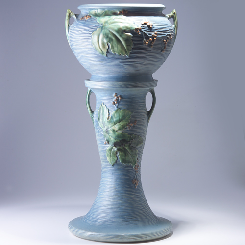 Appraisal: ROSEVILLE Blue Bushberry jardiniere and pedestal set - Firing bruise