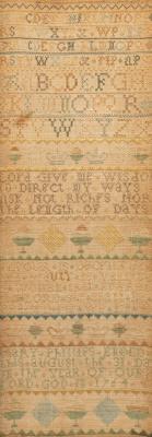 Appraisal: An th Century needlework sampler alphabet verse and geometric designs