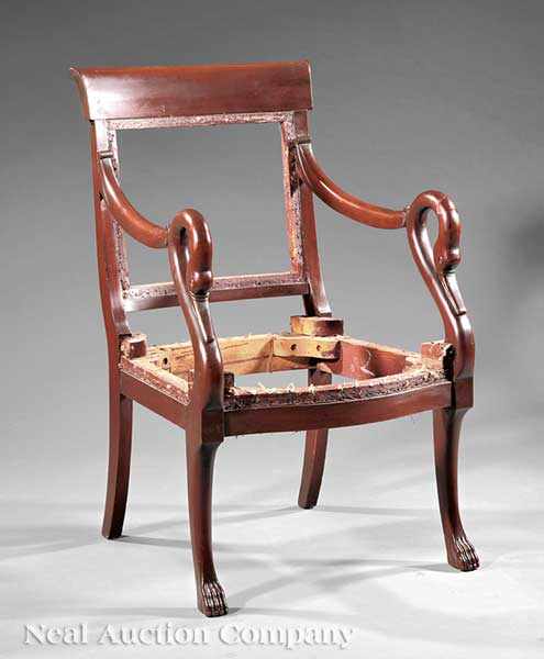 Appraisal: An American Classical Carved Mahogany Armchair early th c New