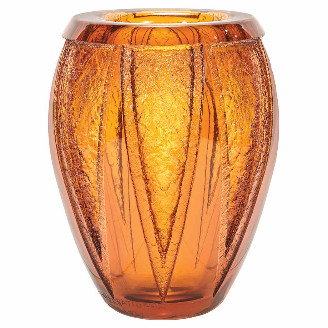 Appraisal: Daum Art Deco Deeply Acid Etched Glass Vase Second quarter