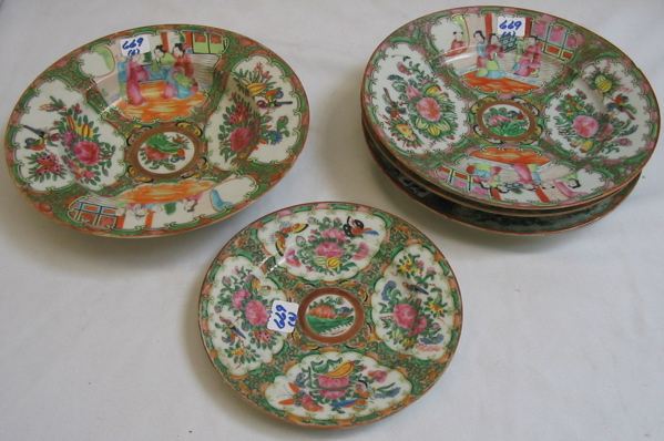 Appraisal: SIX CHINESE ROSE MEDALLION PIECES wide rimmed serving bowl and