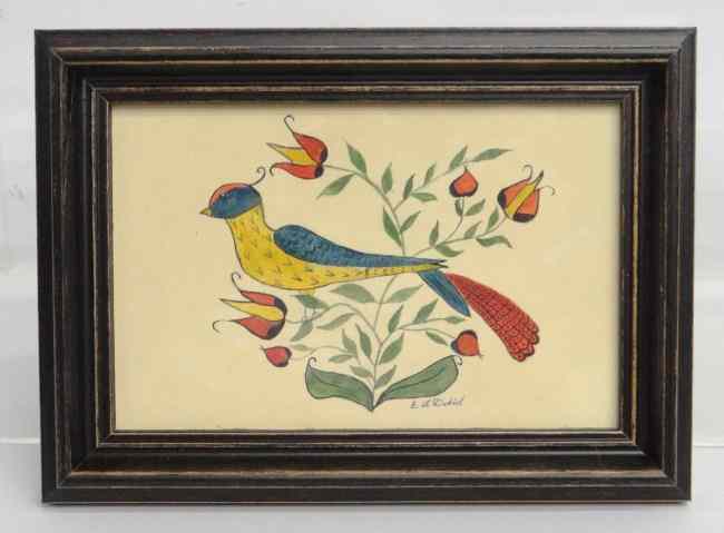 Appraisal: Watercolor ''Folk Art Bird'' by well known Ct folk artist