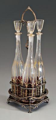 Appraisal: Ruby cut-to-clear decanter set three decanters gilt highlights - in