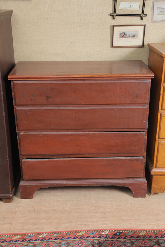 Appraisal: MULE CHEST Dark red painted chest having two faux drawers