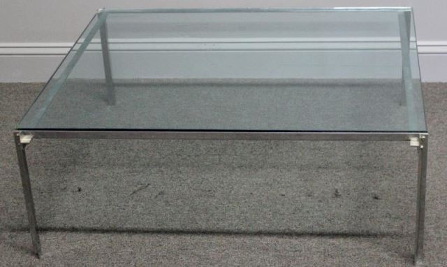 Appraisal: Midcentury Chrome and Glass Coffee Table Attributed to Knoll T-bar