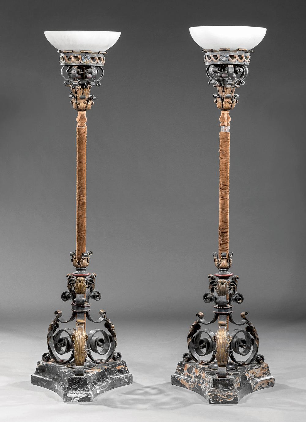 Appraisal: Pair of Spanish Wrought Iron and T le Torch res