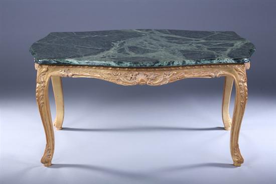 Appraisal: FRENCH ROCOCO STYLE GILTWOOD MARBLE-TOP LOW TABLE Late th Century