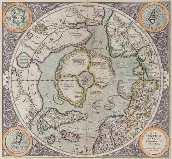 Appraisal: Mercator Gerard Septentrionalium Terrarum descriptio central circular map of the