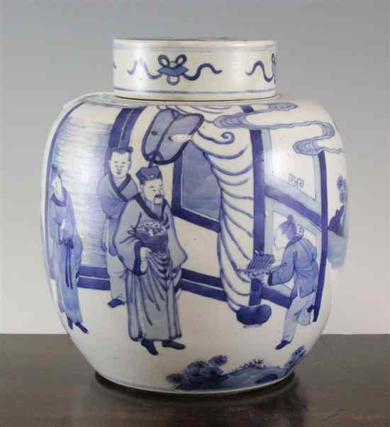 Appraisal: A Chinese blue and white globular jar and cover Kangxi