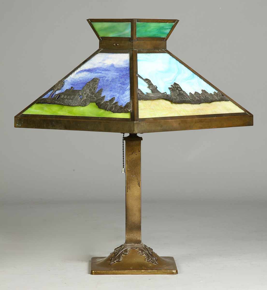 Appraisal: Arts Crafts Panel Lamp Early th cent Overlay design Condition