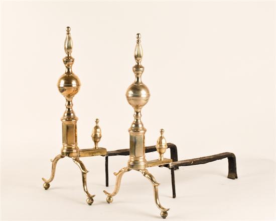 Appraisal: A Pair of Federal Brass Andirons having ball and spike