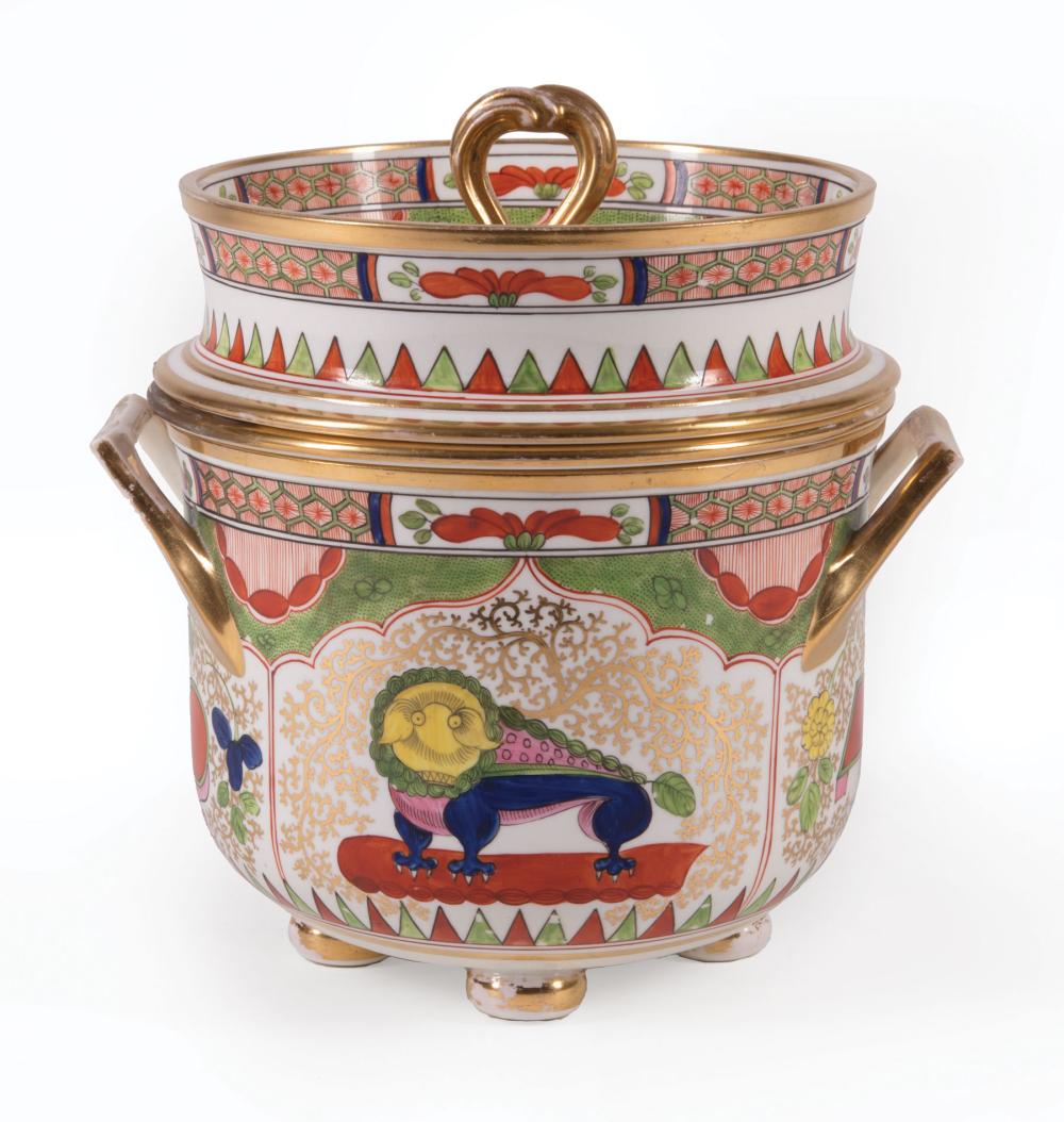 Appraisal: English Bengal Tiger Porcelain Covered Fruit Cooler with Liner c