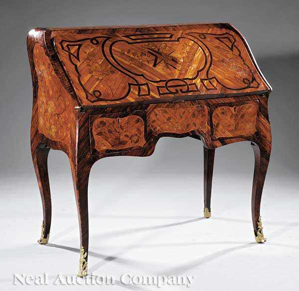 Appraisal: An Antique Louis XV Kingwood and Marquetry Bomb Bureau Pente