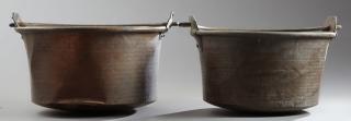 Appraisal: Two Large French Provincial Copper Cauldrons th c with folding