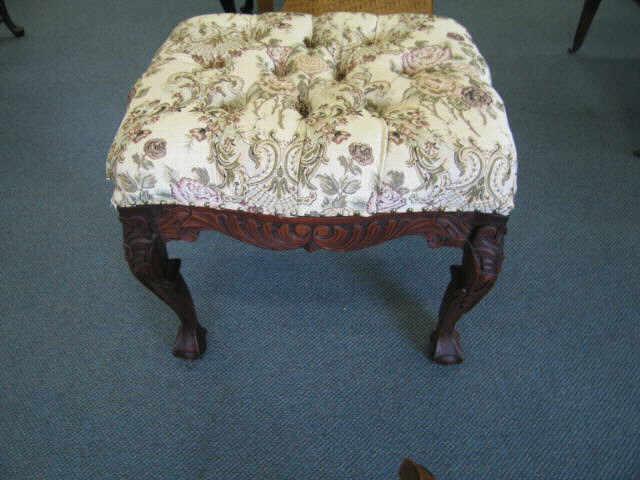 Appraisal: Carved Footstool tufted brocade fabric top