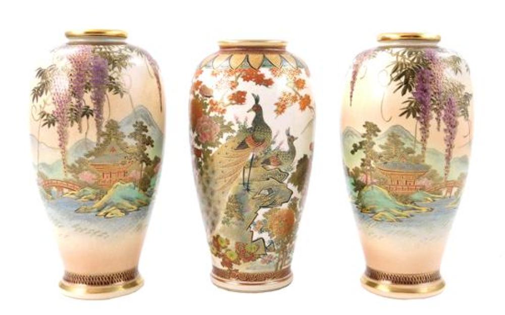 Appraisal: ASIAN Three Japanese Satsuma vases th C including a pair