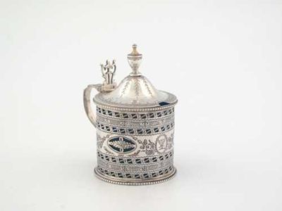 Appraisal: A George III bright engraved mustard pot with a rising