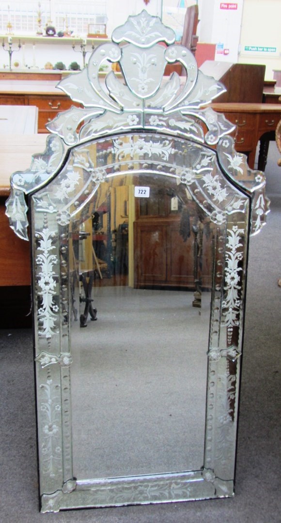 Appraisal: A th century etched glass Venetian wall mirror cm wide