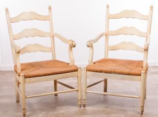 Appraisal: Painted White French Provincial Style Arm Chairs Pair of painted