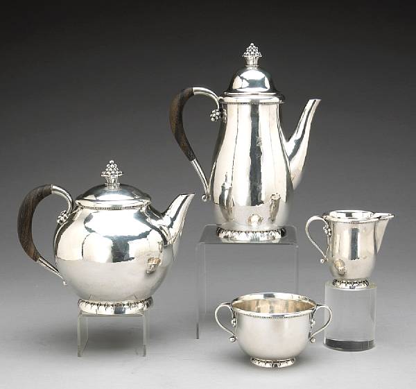 Appraisal: A Danish sterling and ebony four piece tea and coffee