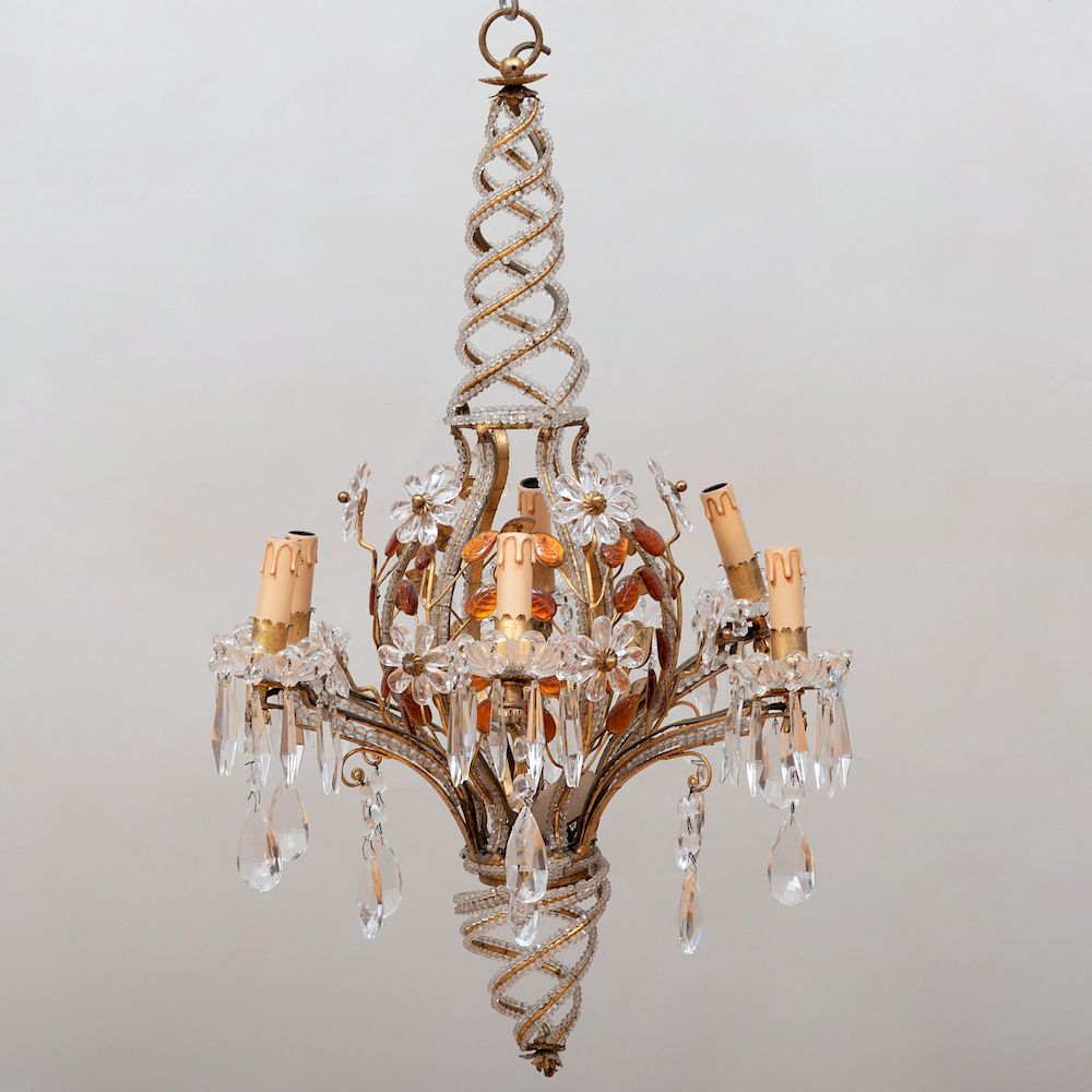 Appraisal: Modern Gilt-Metal and Glass Six-Light Chandelier in the Manner of