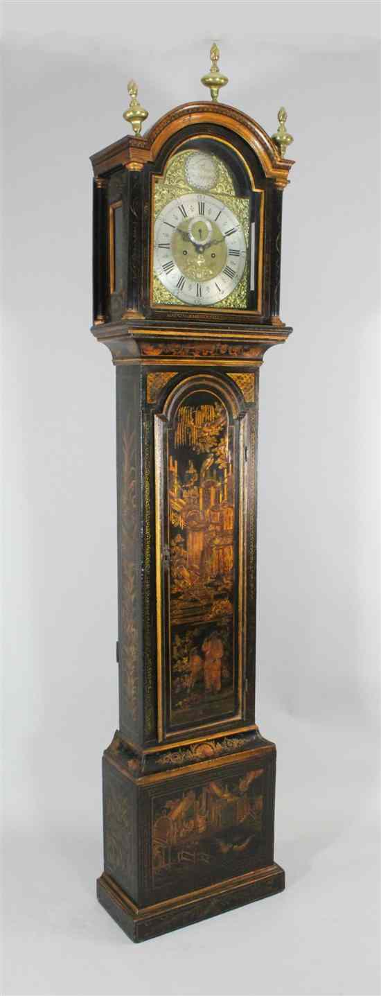 Appraisal: A George III black lacquer eight day longcase clock with