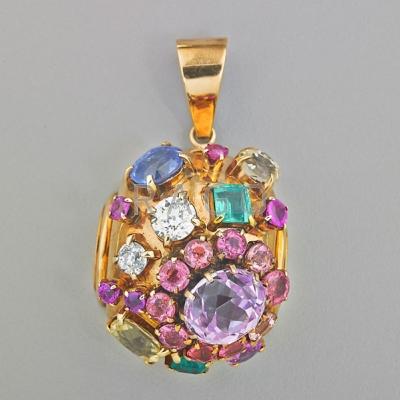 Appraisal: GEM ENCRUSTED K GOLD PENDANT High barrel shape prong set