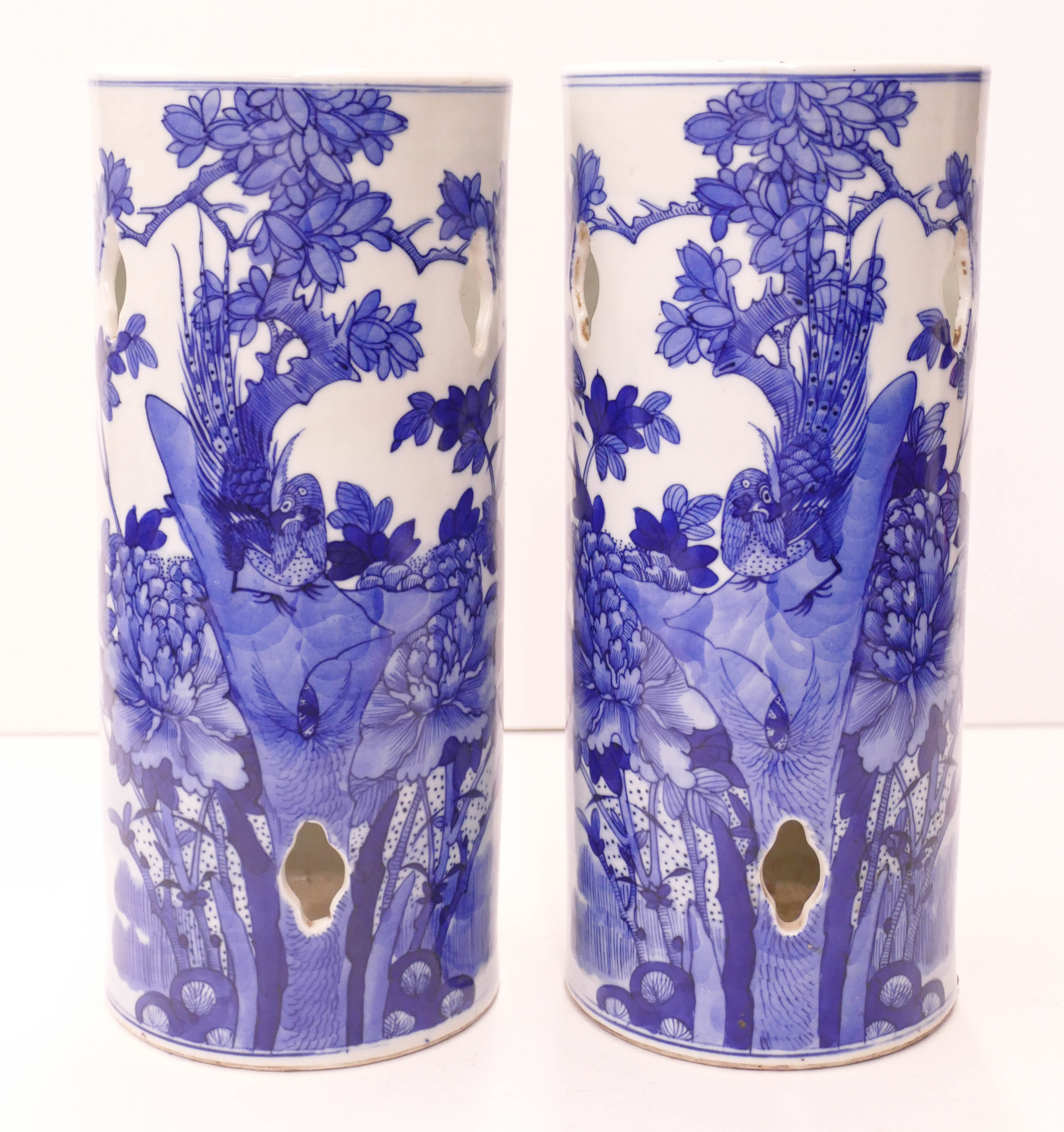 Appraisal: Pair Chinese Qing Blue and White Hat Stands ''x ''