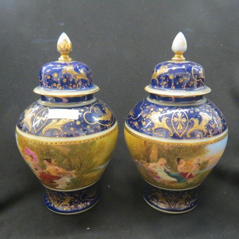 Appraisal: Pair of Royal Vienna Beehive Porcelain Vases handpainted scenes of