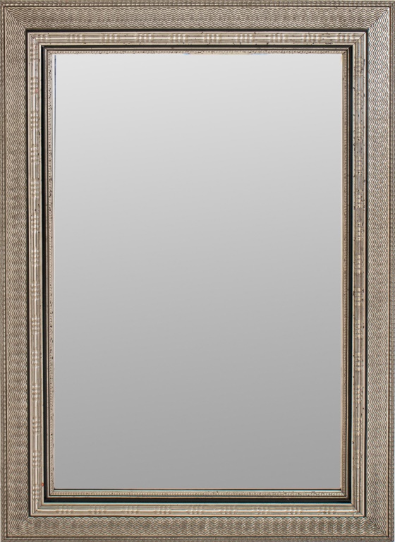 Appraisal: MODERN SILVER TONE WOOD MIRROR Modern silver-tone wood mirror with