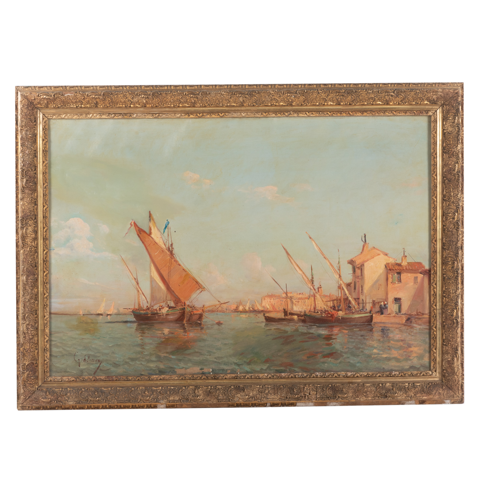 Appraisal: EMILE GODCHAUX VENETIAN FISHING VESSELS OIL French - Oil on