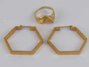 Appraisal: A pair of hexagonal yellow metal tests carat gold earrings