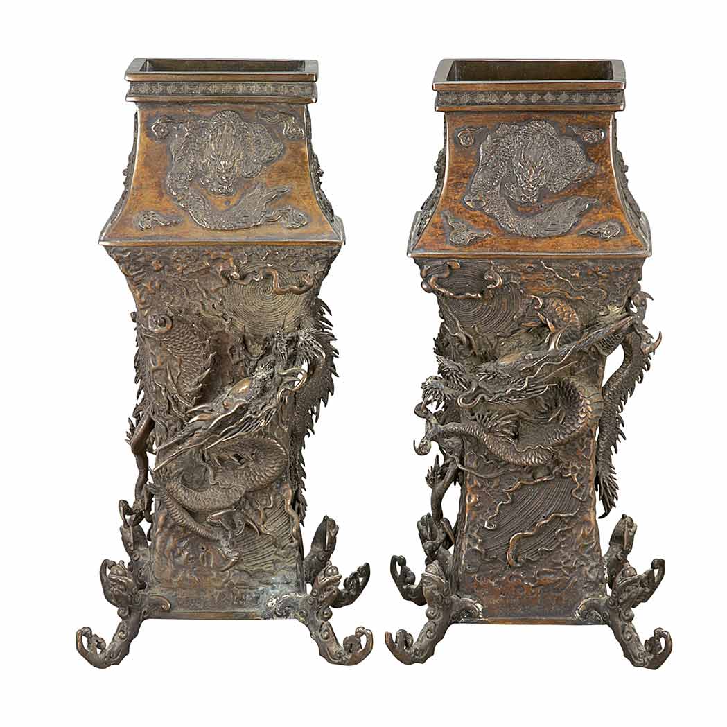 Appraisal: Pair of Japanese Bronze Vases Late th century Each of