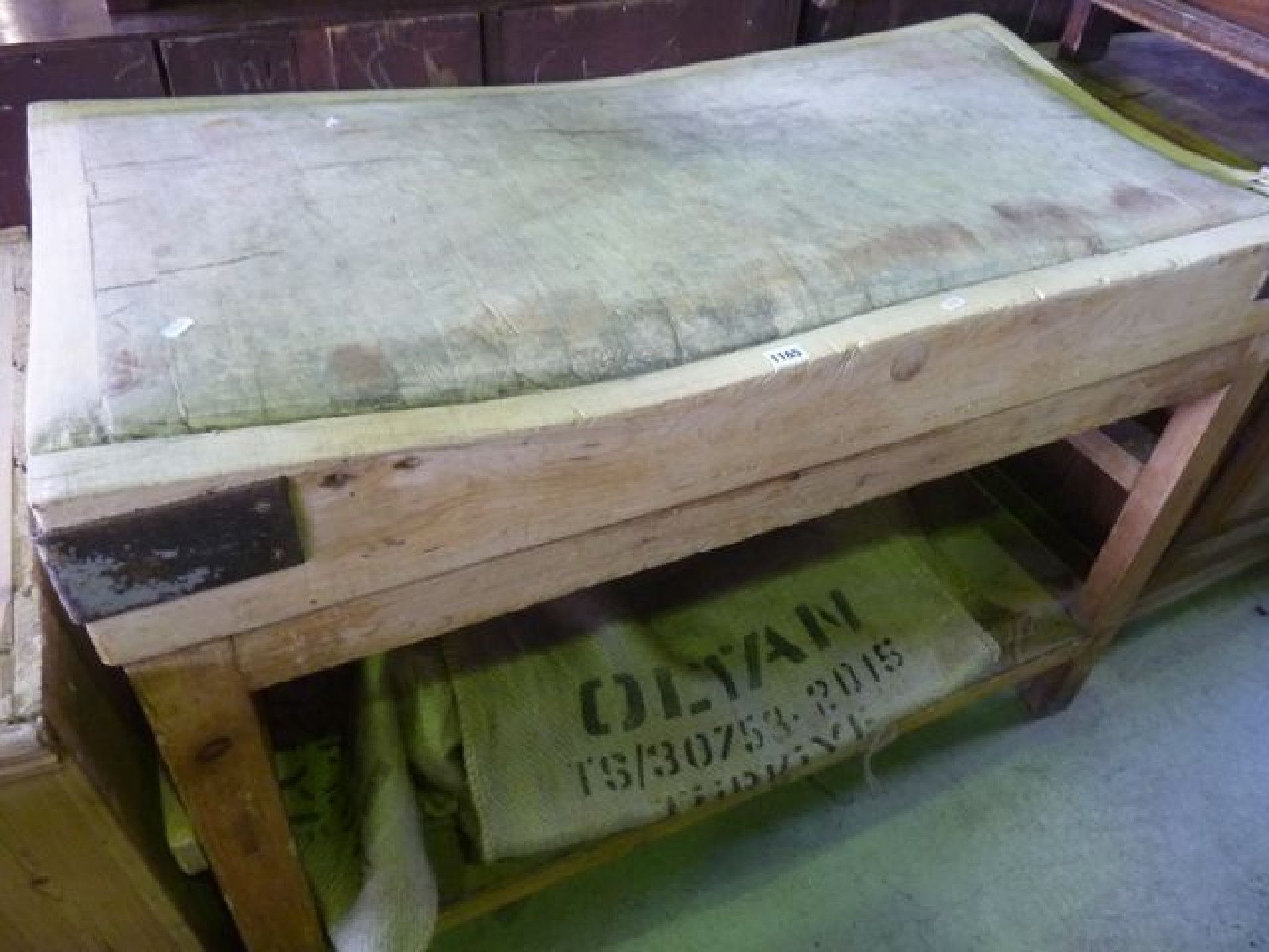 Appraisal: A vintage stripped scrubbed butchers block of rectangular form raised